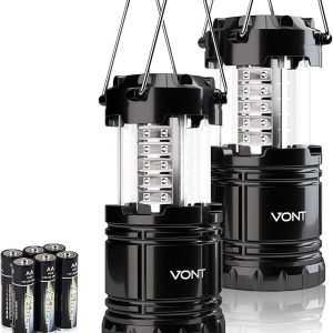Vont LED Camping Lantern, LED Lanterns, Suitable Survival Kits for Hurricane, Emergency Light for Storm, Outages, Outdoor Portable Lanterns, Black, Collapsible, (Batteries Included)